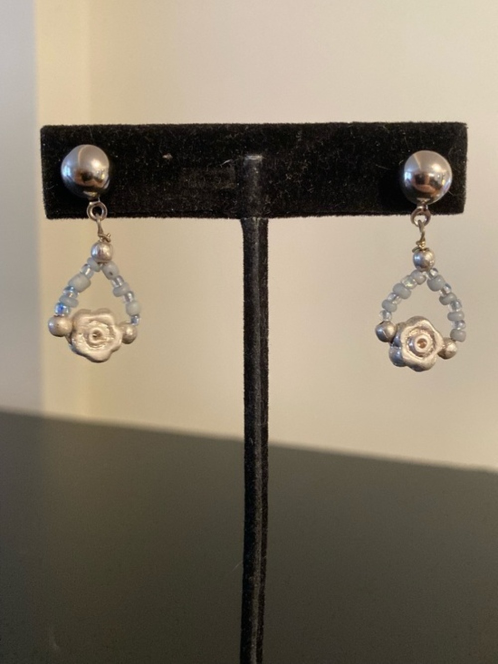 Silver-Tone Floral Bead Drop Earrings - Silver